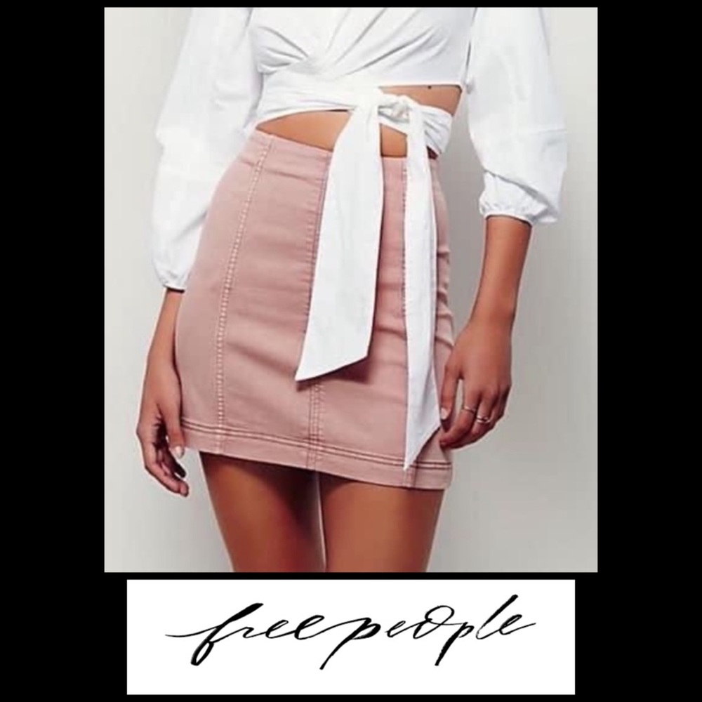 Free People “Modern Femme Denim Skirt” peach pink sz 0